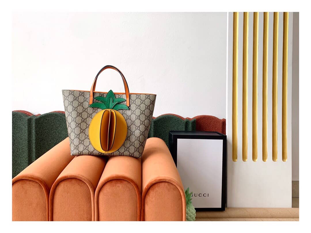 Gucci Children GG Tote With Pineapple Bag Replica Yellow 580840