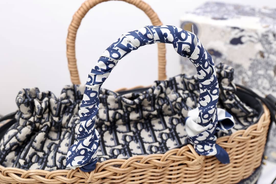Christian Dior Wicker Bucket Bagblue Oblique