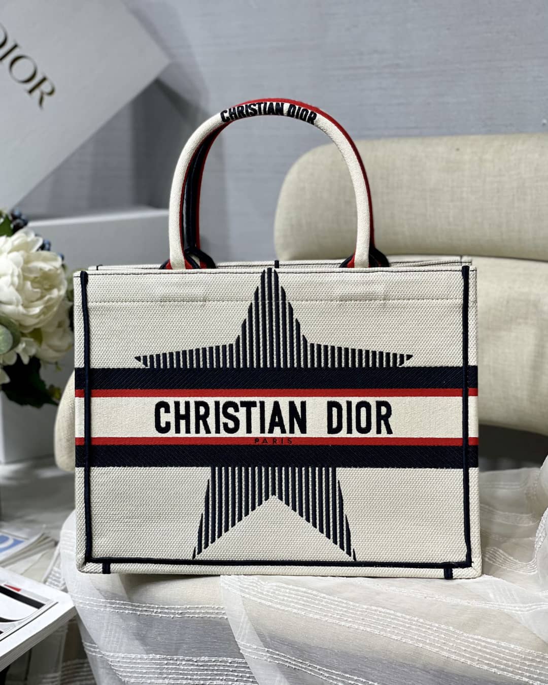 Dior Dupe CD Book Embroidery Tote Bag