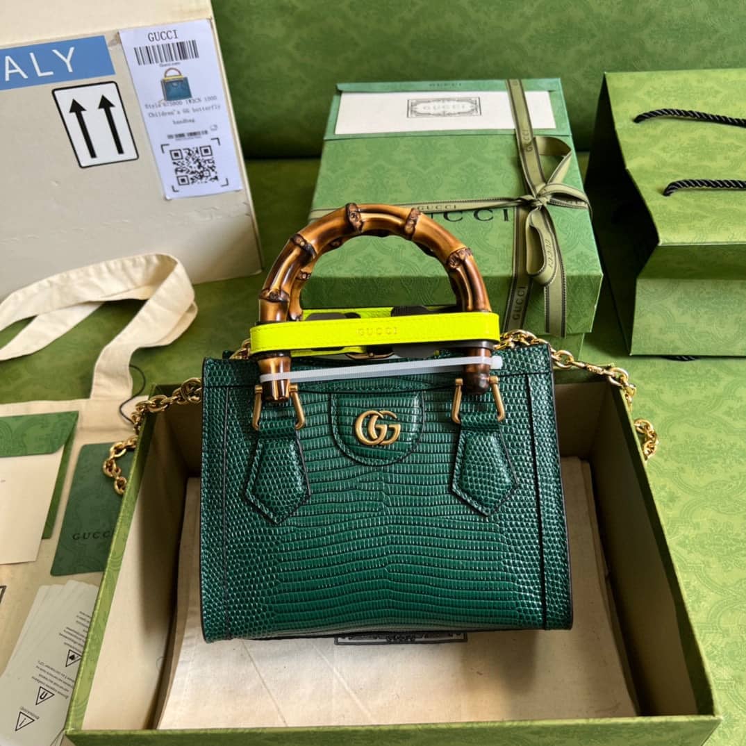 Gucci Diana Lizard Mini Bag Dark Green 675800 Replica Tote