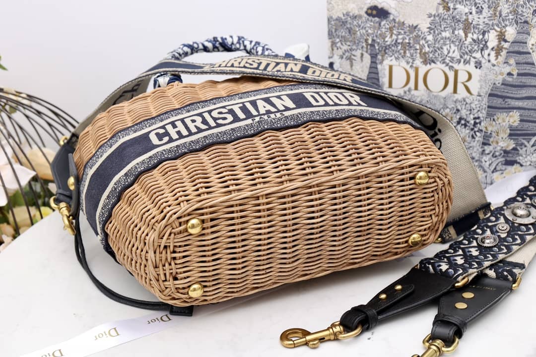 Christian Dior Wicker Bucket Bagblue Oblique