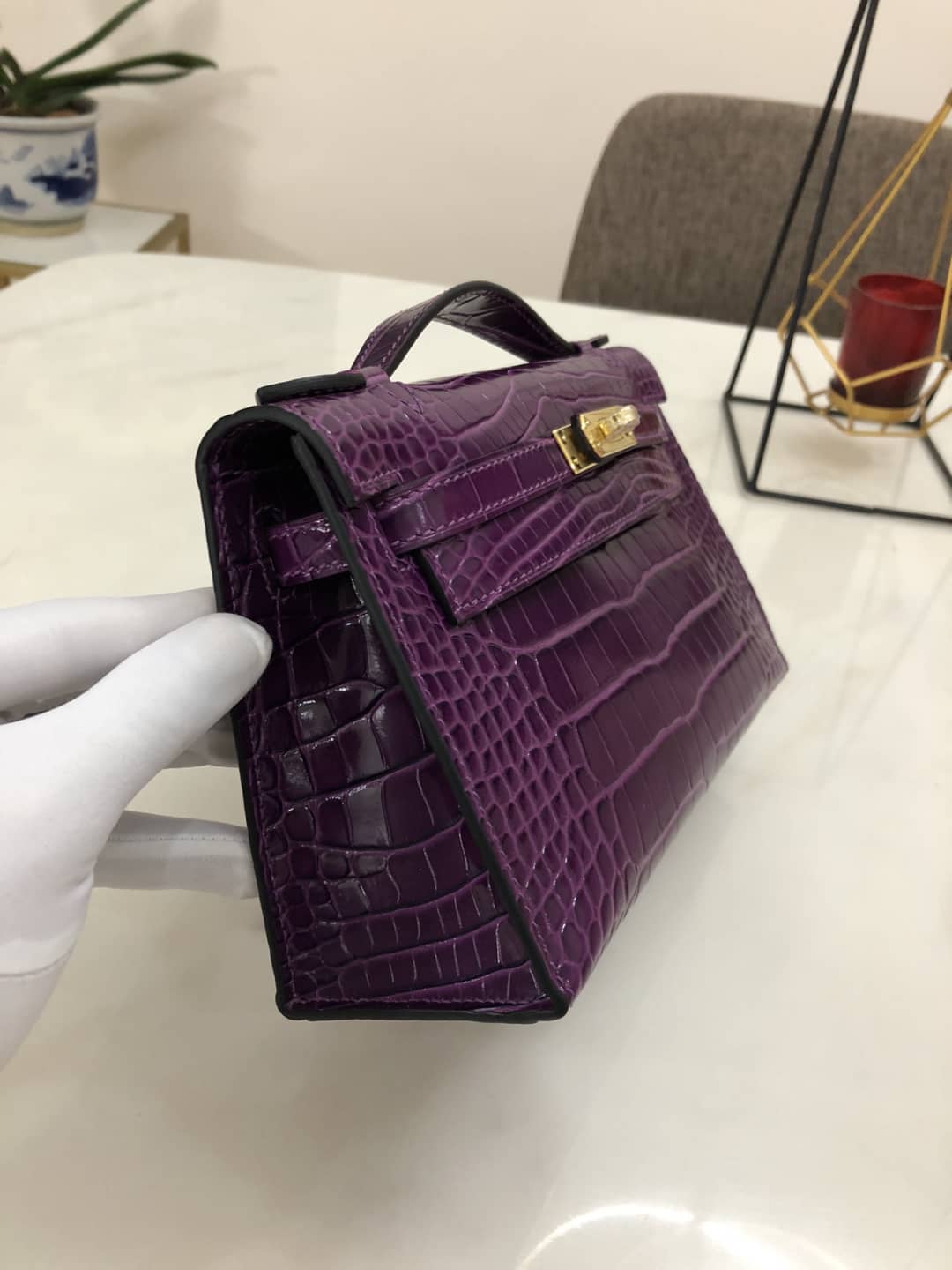 Hermes Kelly Dupe 22CM Crocodile Shiny Replica Bag