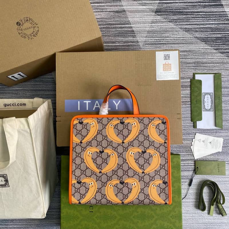Gucci GG Supreme Kids Girl Tote Replica Orange 605614