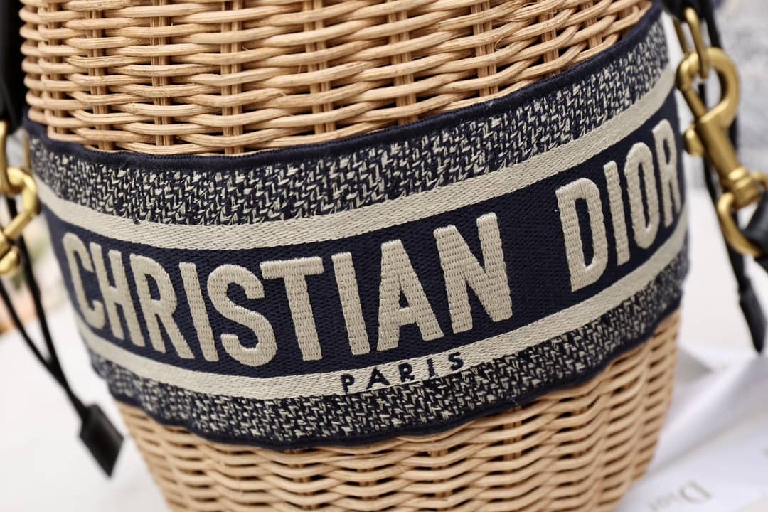 Christian Dior Wicker Bucket Bagblue Oblique