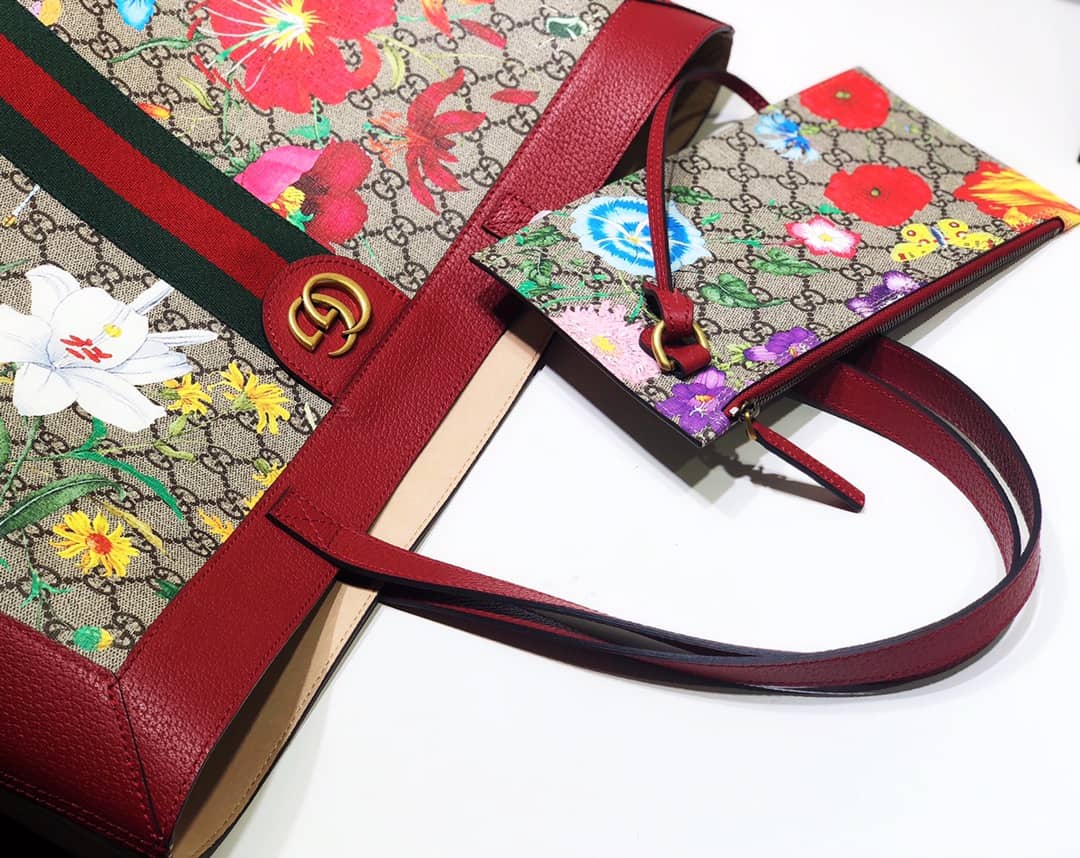 Gucci Ophidia Web Soft GG Supreme Replica Tote Red 547947