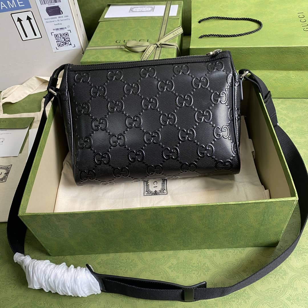 Gucci Mens GG Embossed Messenger Bag Replica White 658565