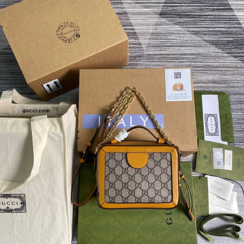 Gucci GG Supreme Ophidia Mini Camera Bag Replica Yellow 602576