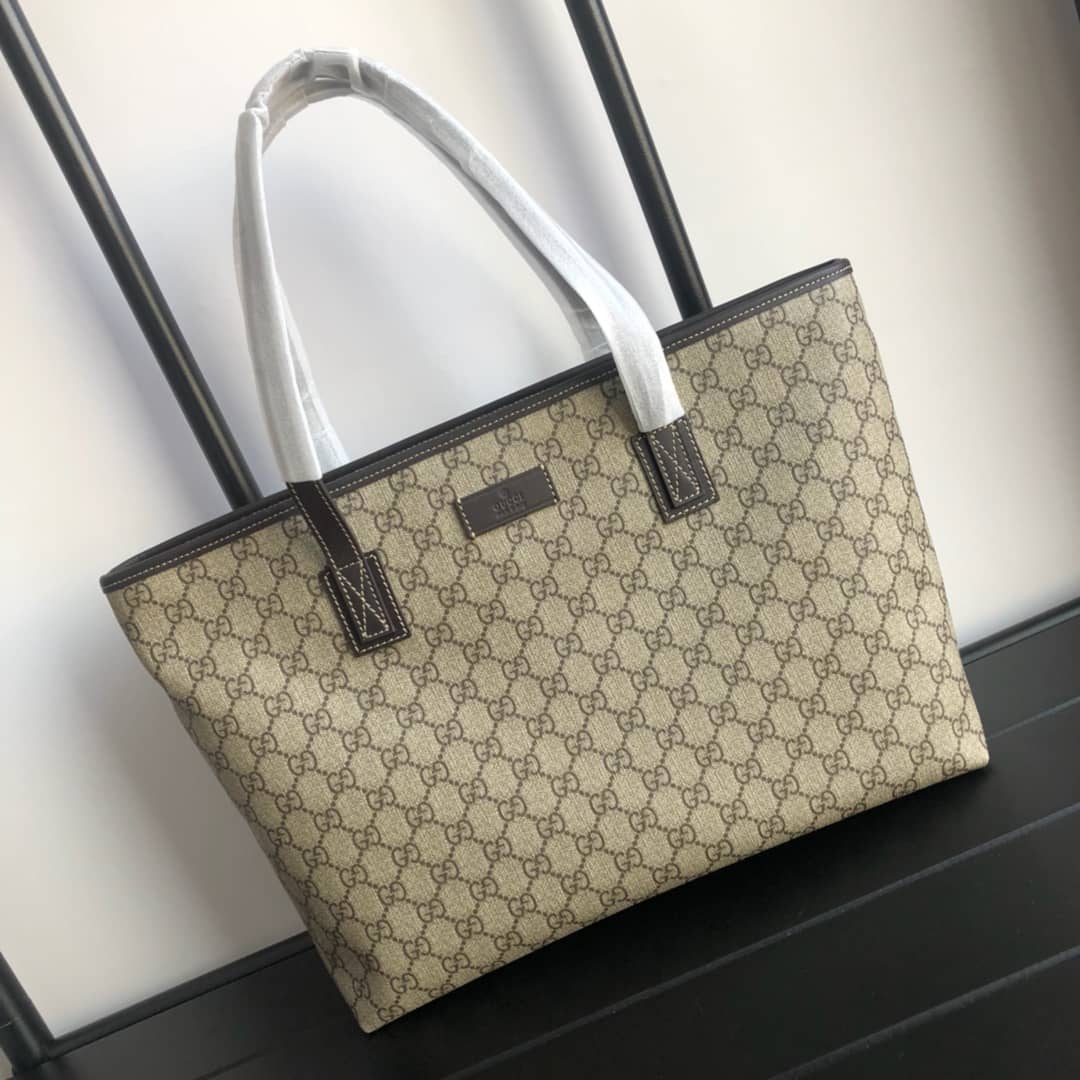 Gucci GG Plus Large Zip Top PVC Replica Tote Gray Black  211137