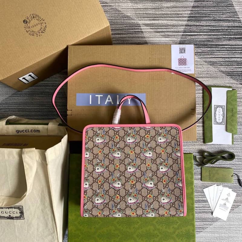 Gucci Supreme Canvas Children Yuko Higuchi Tote Replica Pink 630542