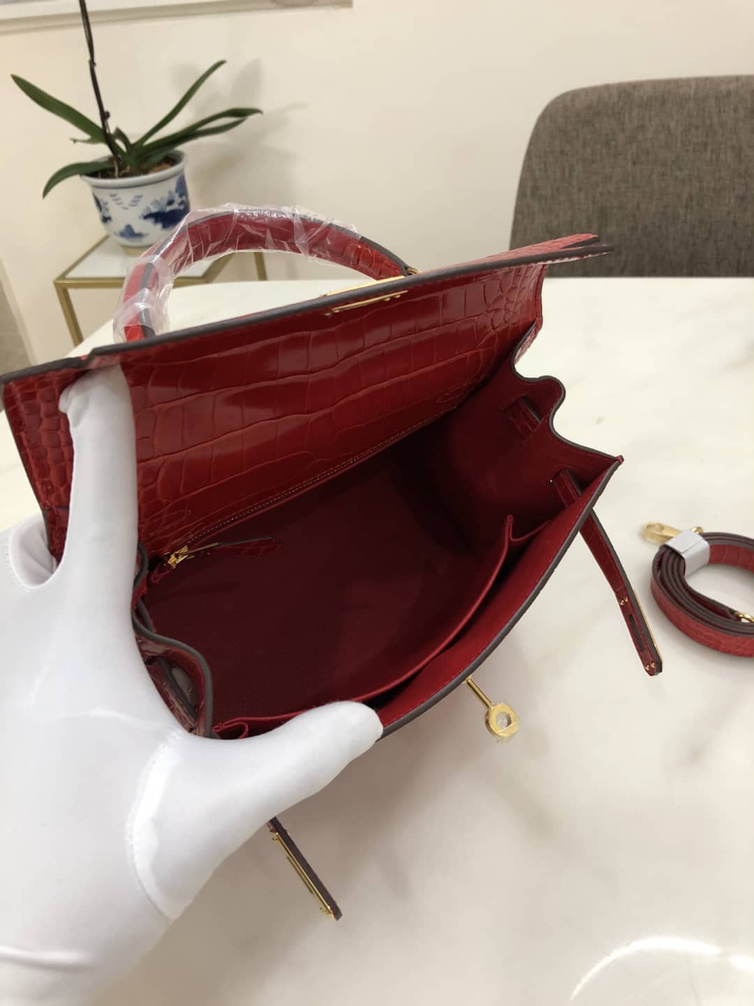 Hermes Kelly Dupe 25CM Crocodile Shiny Replica Bag