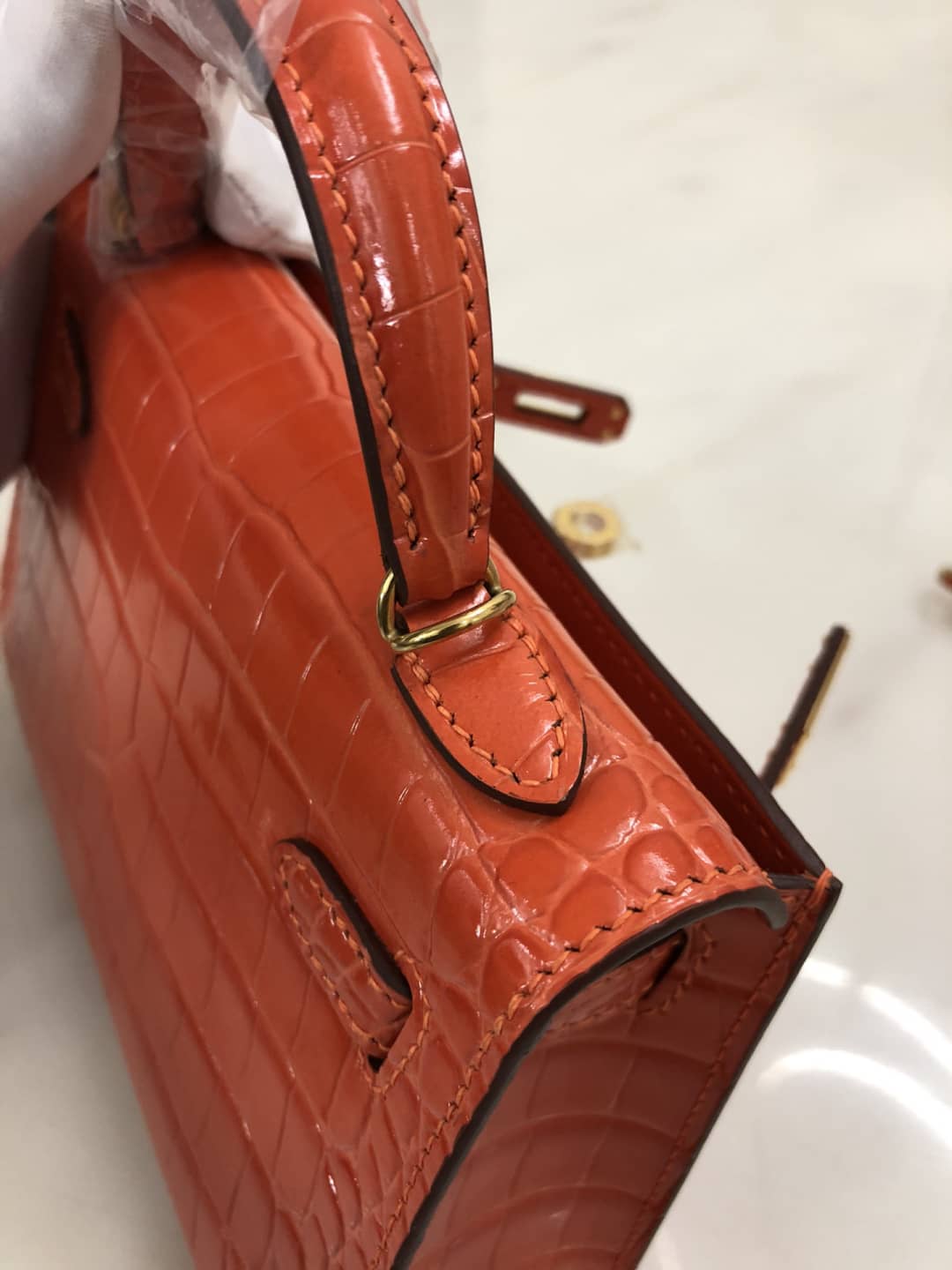Hermes Kelly Dupe Mini19CM Crocodile Shiny Replica Bag