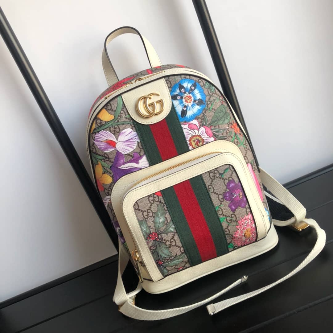 Gucci Ophidia Flora Small GG Supreme Canvas Replica Backpack Beige 547965