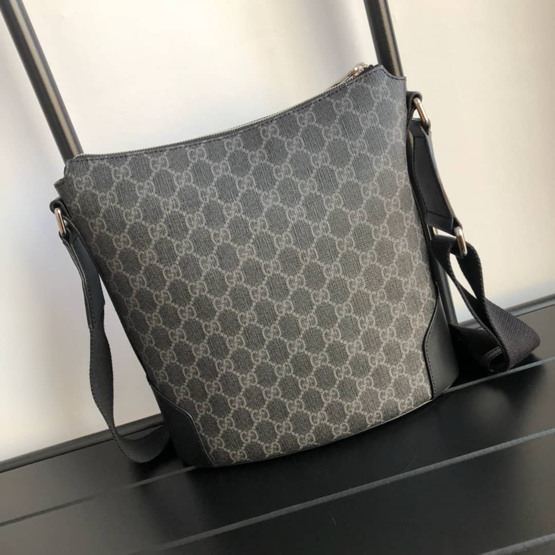 Gucci Mens Supreme Leather Double G Messenger Bag Replica Black 406388