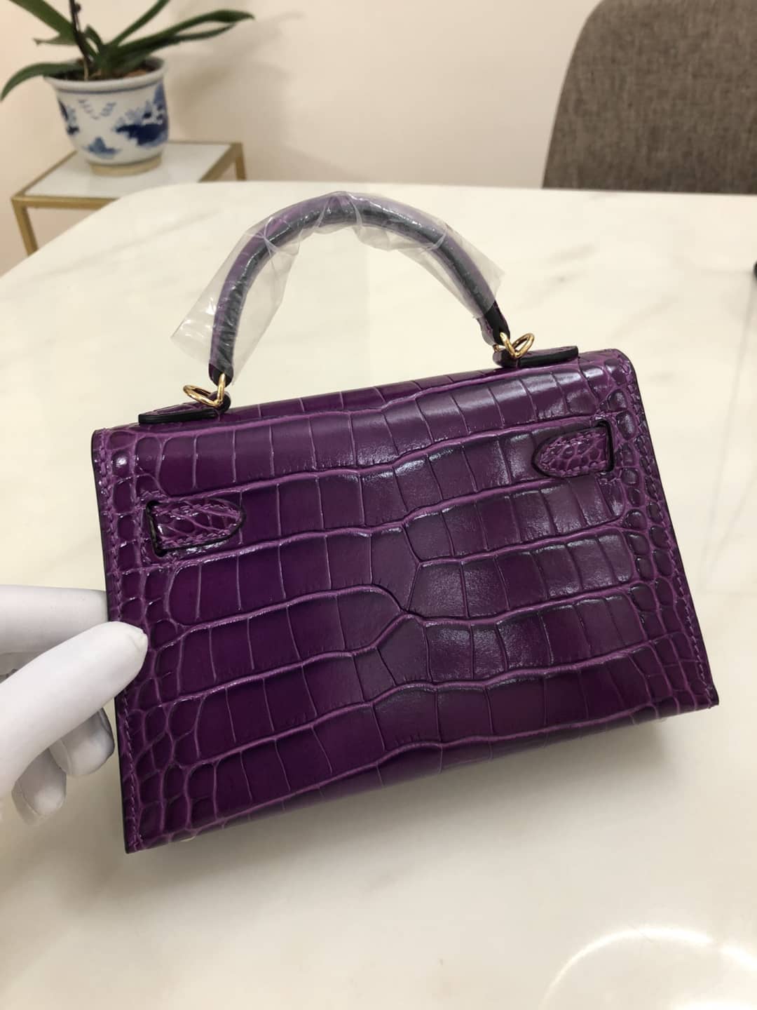 Hermes Kelly Dupe Mini 19CM Crocodile Shiny Replica Bag