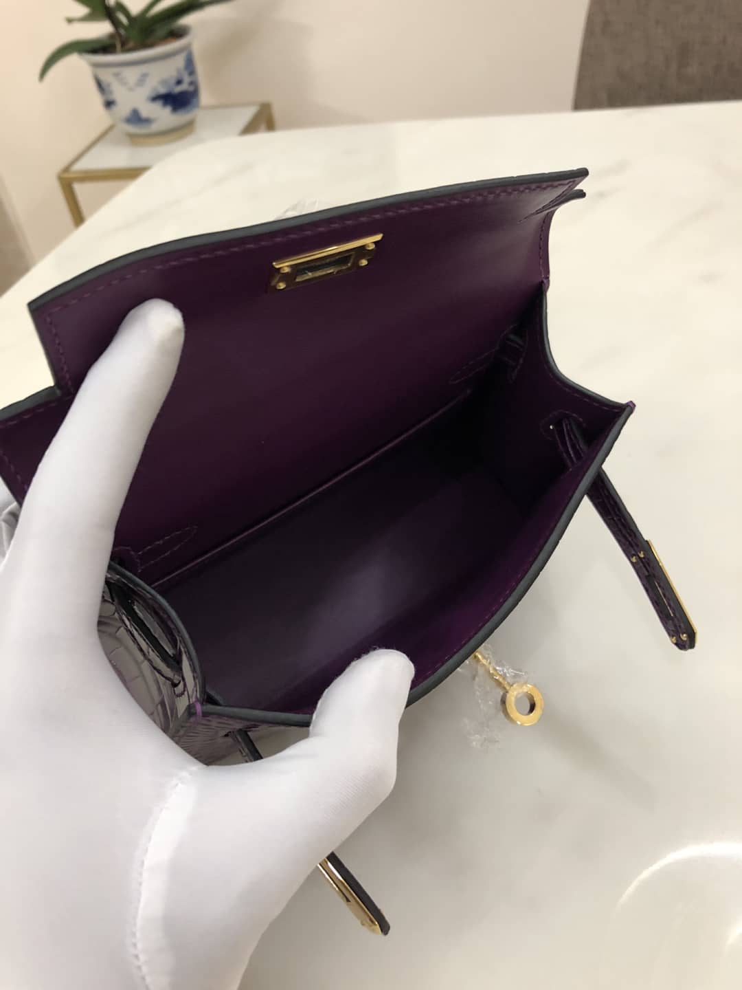 Hermes Kelly Dupe Mini 19CM Crocodile Shiny Replica Bag