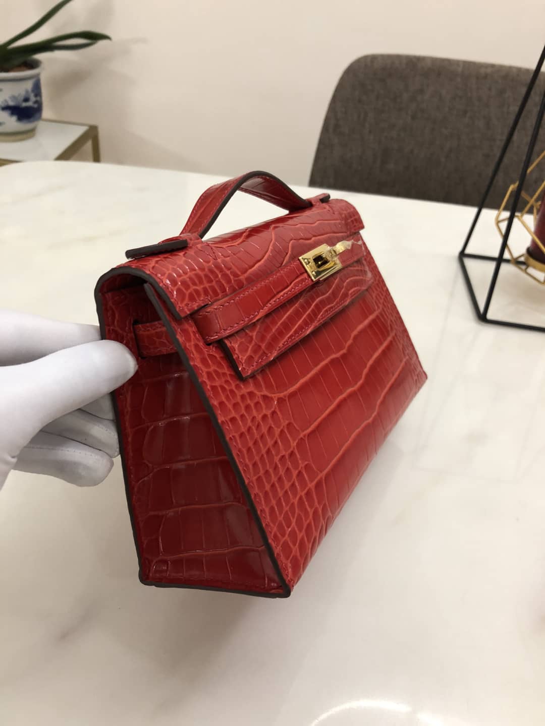 Hermes Kelly Dupe 22CM Crocodile Shiny Replica Bag