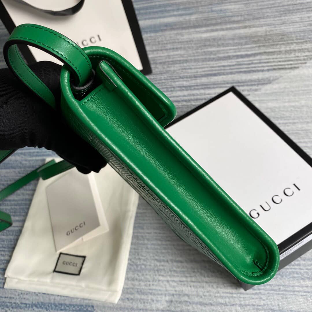 Gucci GG Embossed Leather Mini Messenger Bag Replica Green 625571