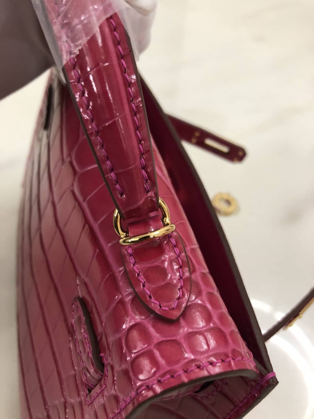 Hermes Kelly Dupe Mini 19CM Crocodile Shiny Replica Bag