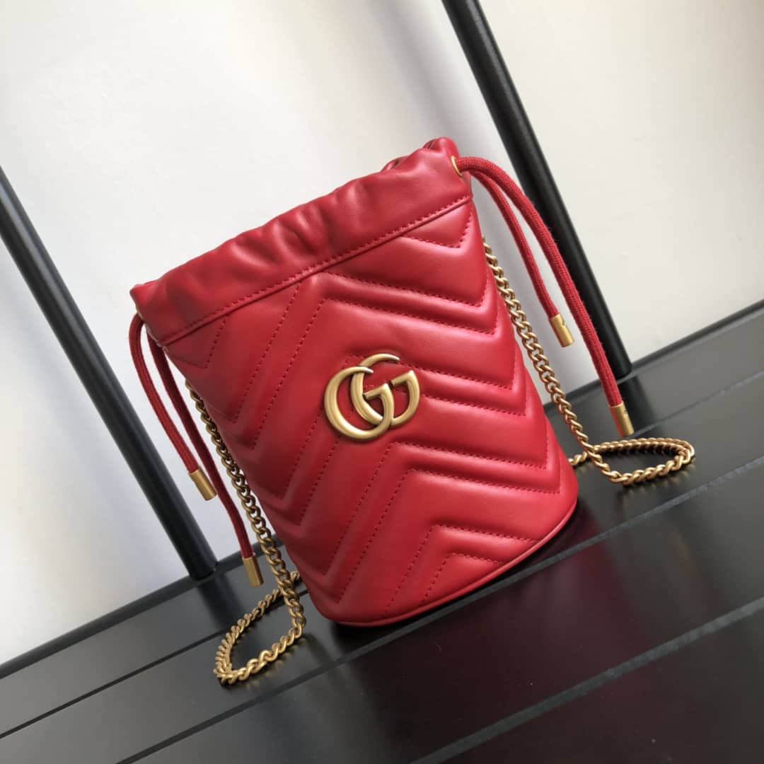 Gucci GG Marmont Mini Bucket Crossbody Bag Replica Red 575163