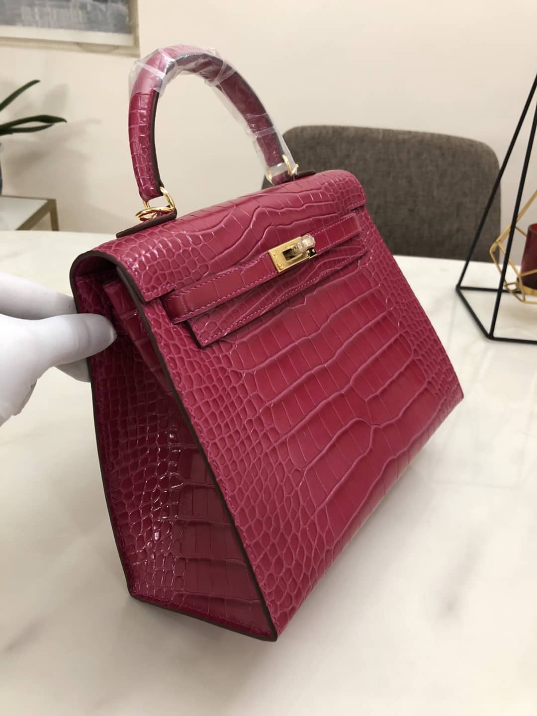 Hermes Kelly Dupe 25CM Crocodile Shiny Replica Bag