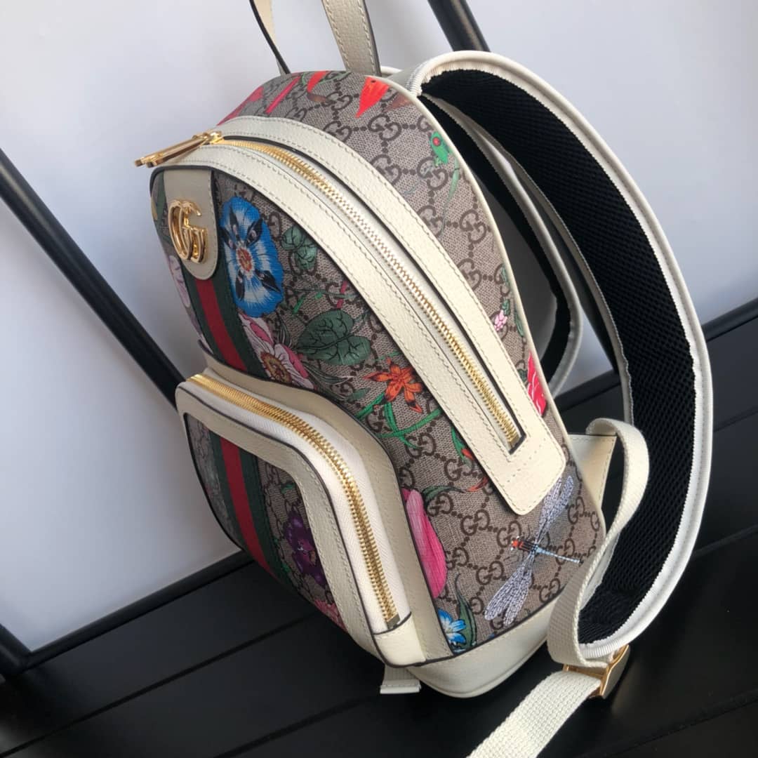 Gucci Ophidia Flora Small GG Supreme Canvas Replica Backpack Beige 547965