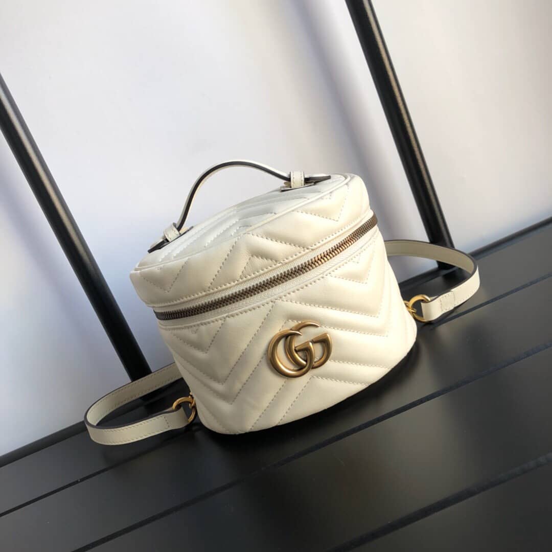 Gucci GG Marmont Matelesse Mini Round Replica Backpack White 598594