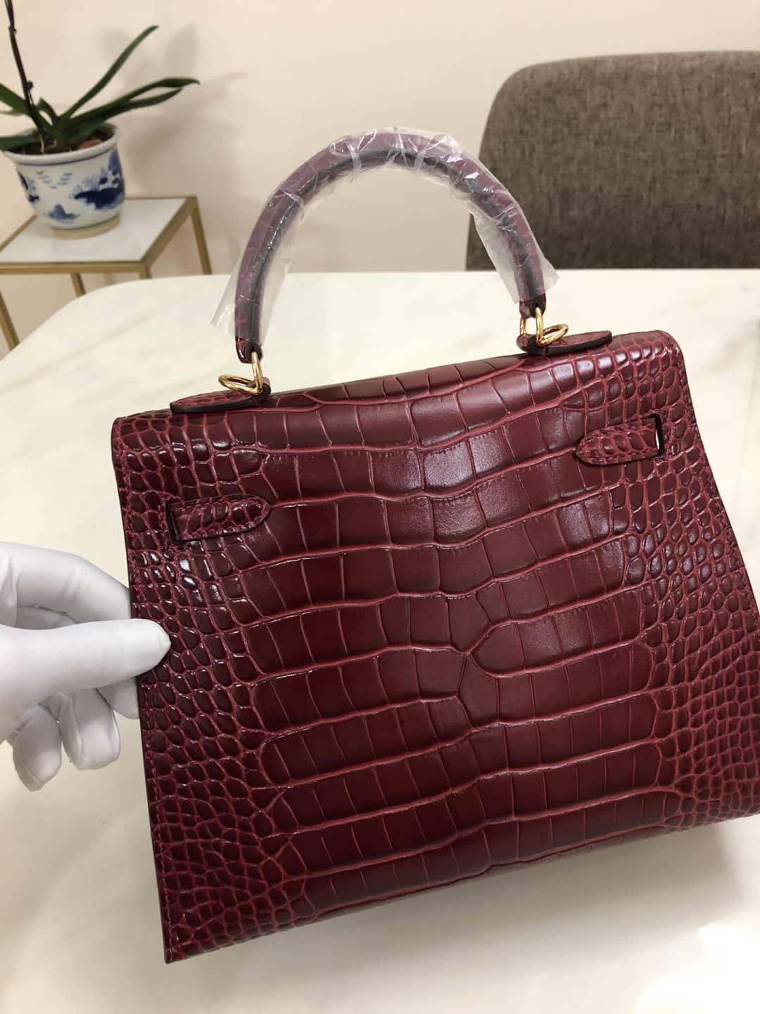 Hermes Kelly Dupe 25CM Crocodile Shiny Replica Bag