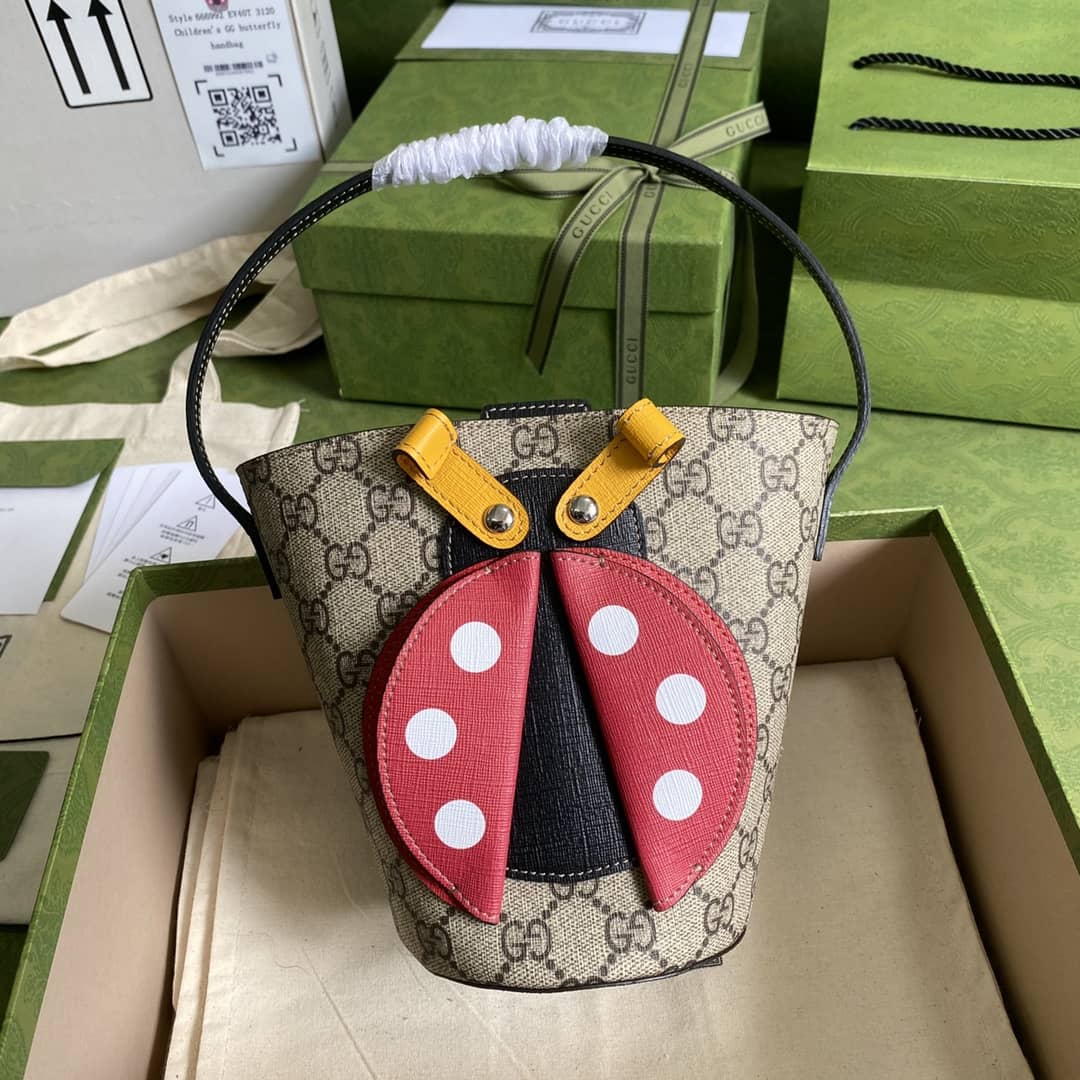 Gucci GG Children Ladybug Supreme Canvas Bucket Bag Replica 666277