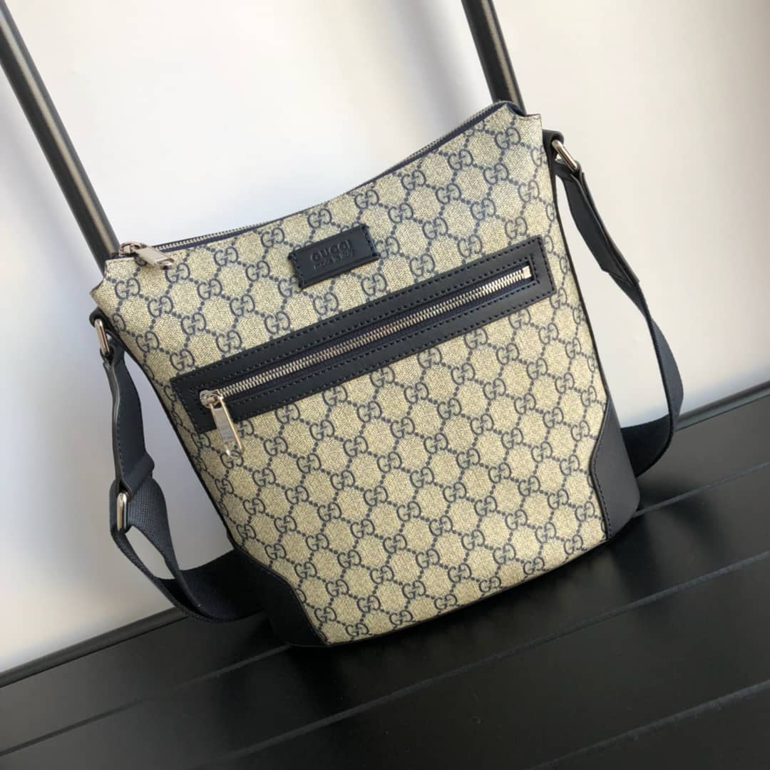 Gucci Mens Supreme Leather Double G Messenger Bag Replica Gray 406388