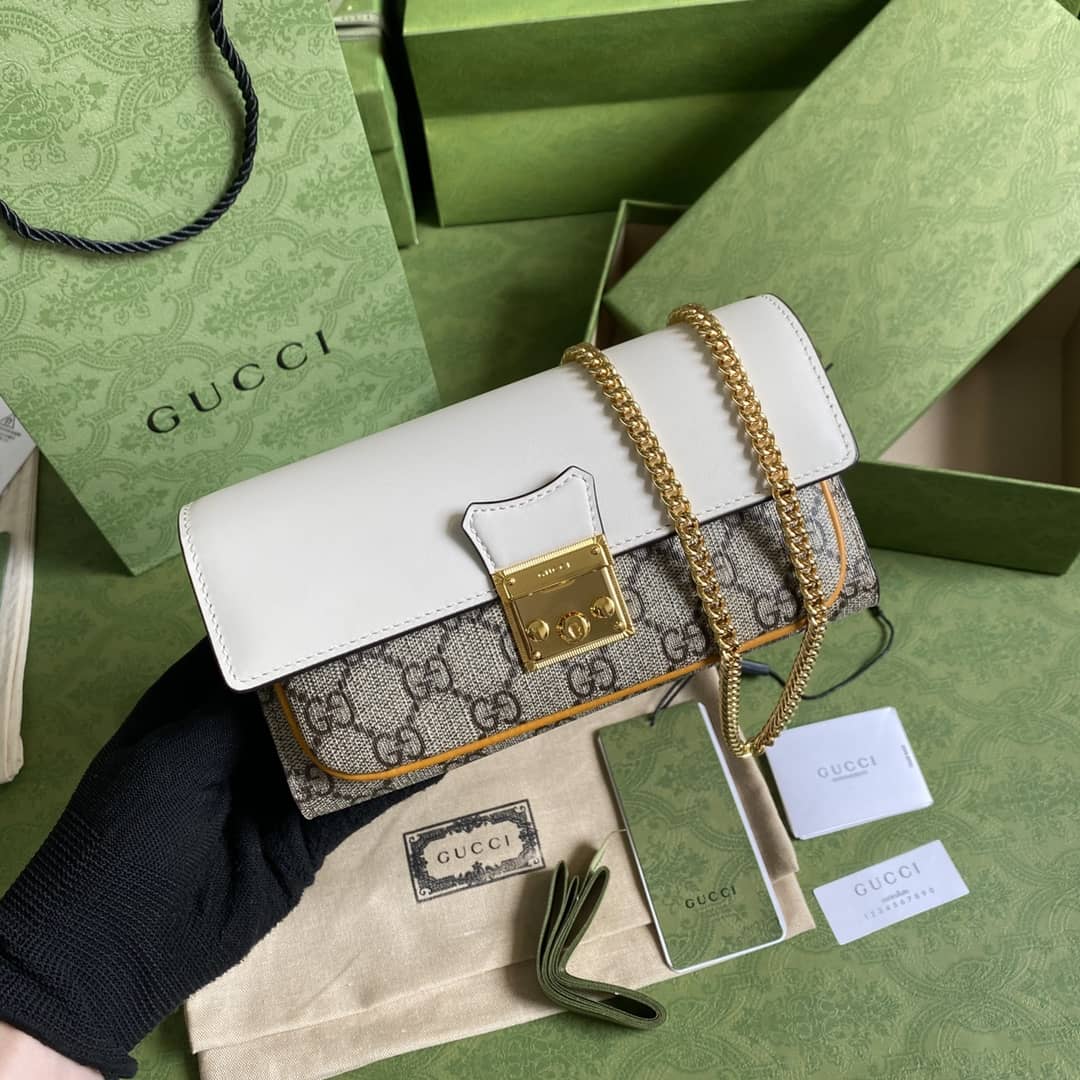 Gucci Padlock Chain Long Wallet White Replica 658226