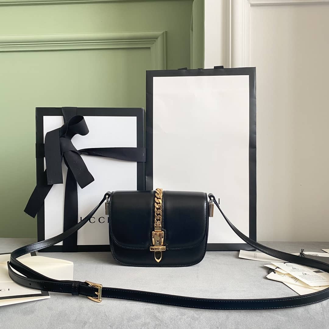 Gucci Ladies Mini Sylvie Shoulder Bag Replica Black 615965