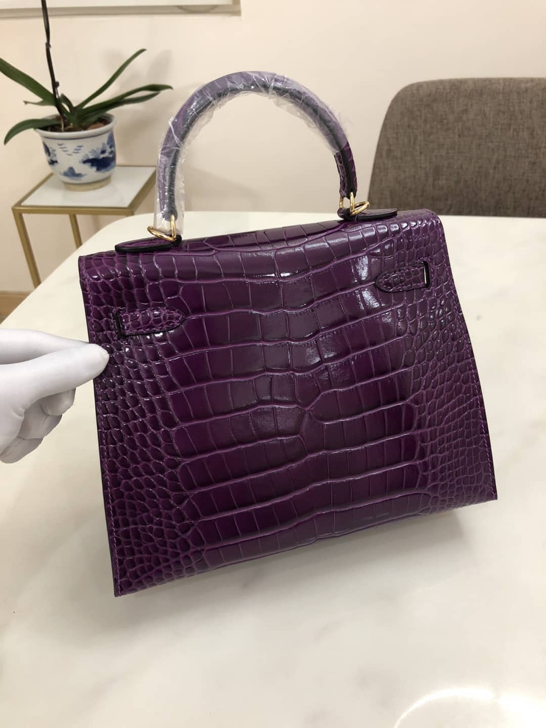 Hermes Kelly Dupe 25CM Crocodile Shiny Replica Bag