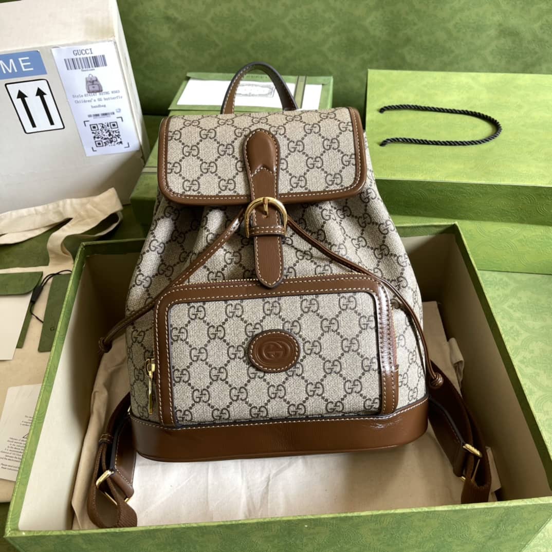 Gucci Interlocking GG Supreme Backpack Beige Replica 674147