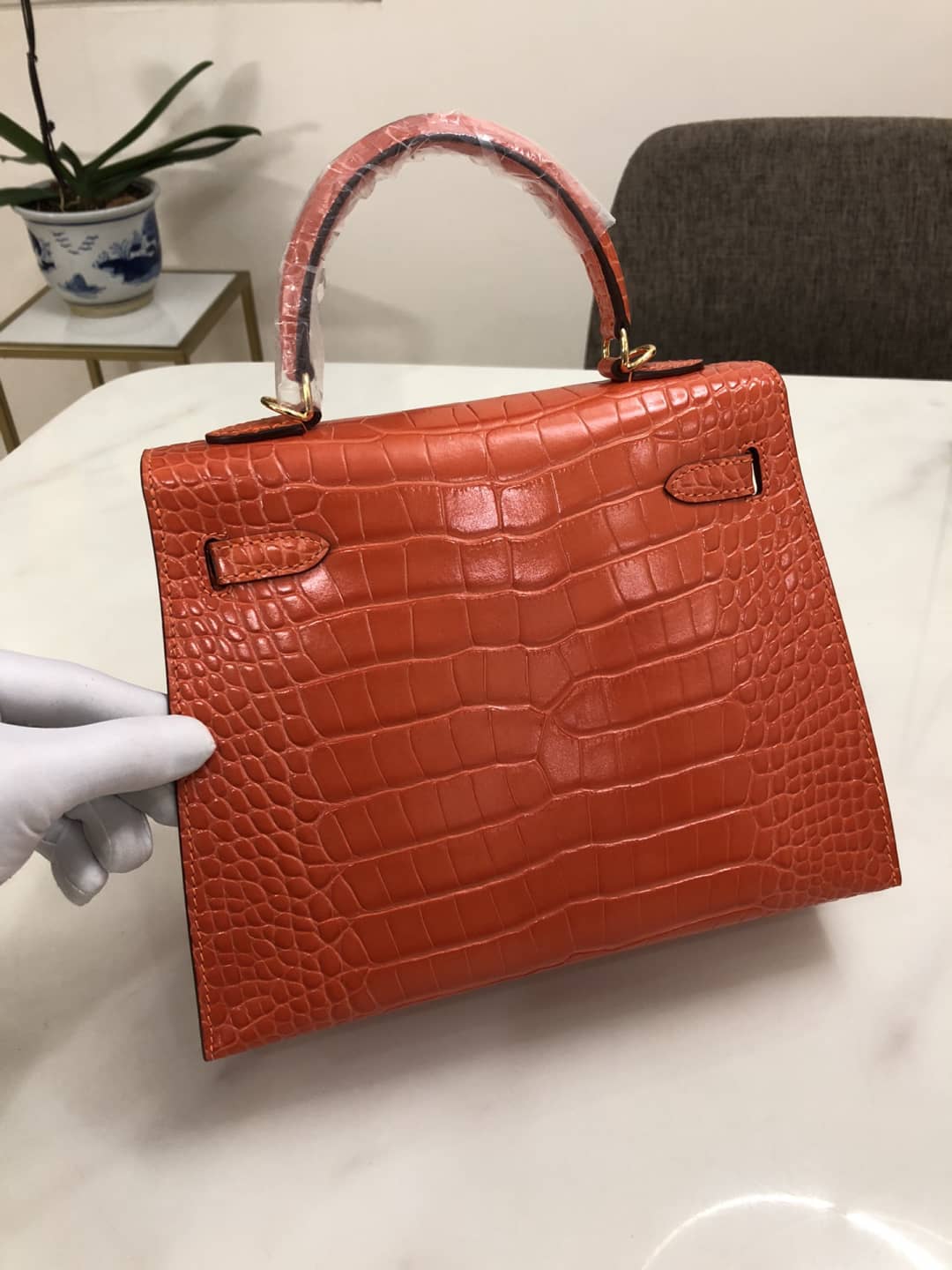 Hermes Kelly Dupe 25CM Crocodile Shiny Replica Bag
