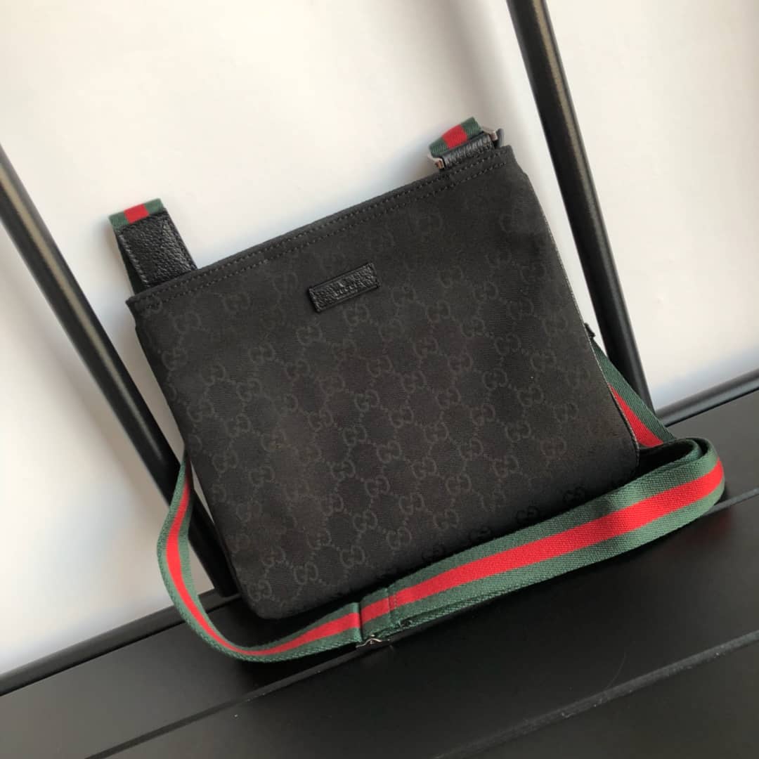 Gucci GG Monogram Canvas Web Small Messenger Bag Replica Black 146309