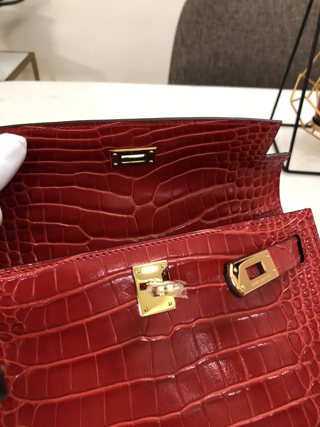Hermes Kelly Dupe 22CM Crocodile Shiny Replica Bag