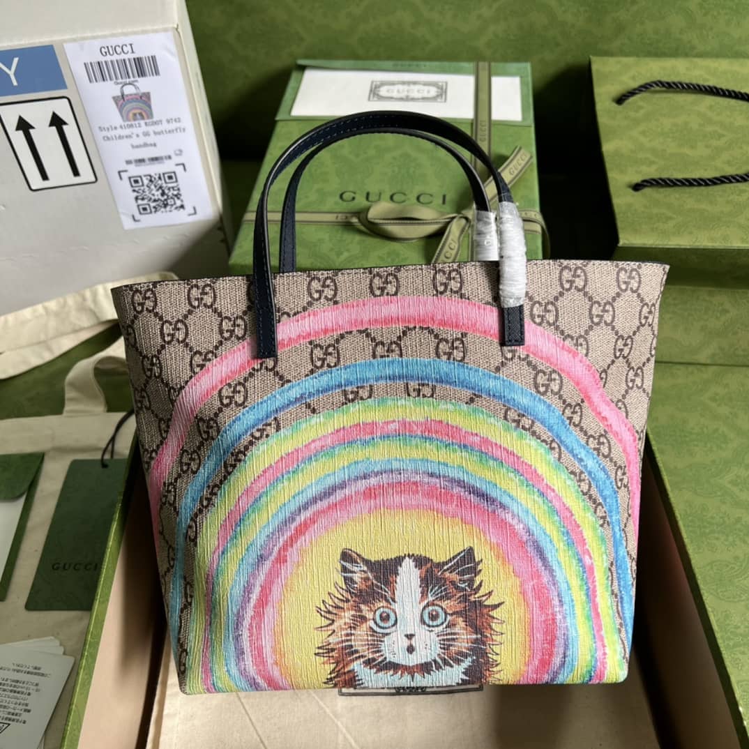 Gucci Children GG Tote Cat Print 410812 Replica Bag