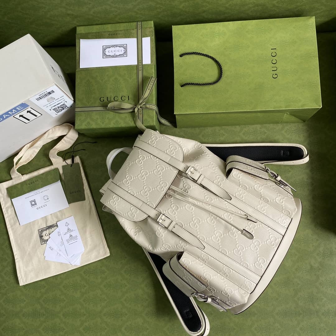 Gucci GG Embossed Backpack Replica White 625770