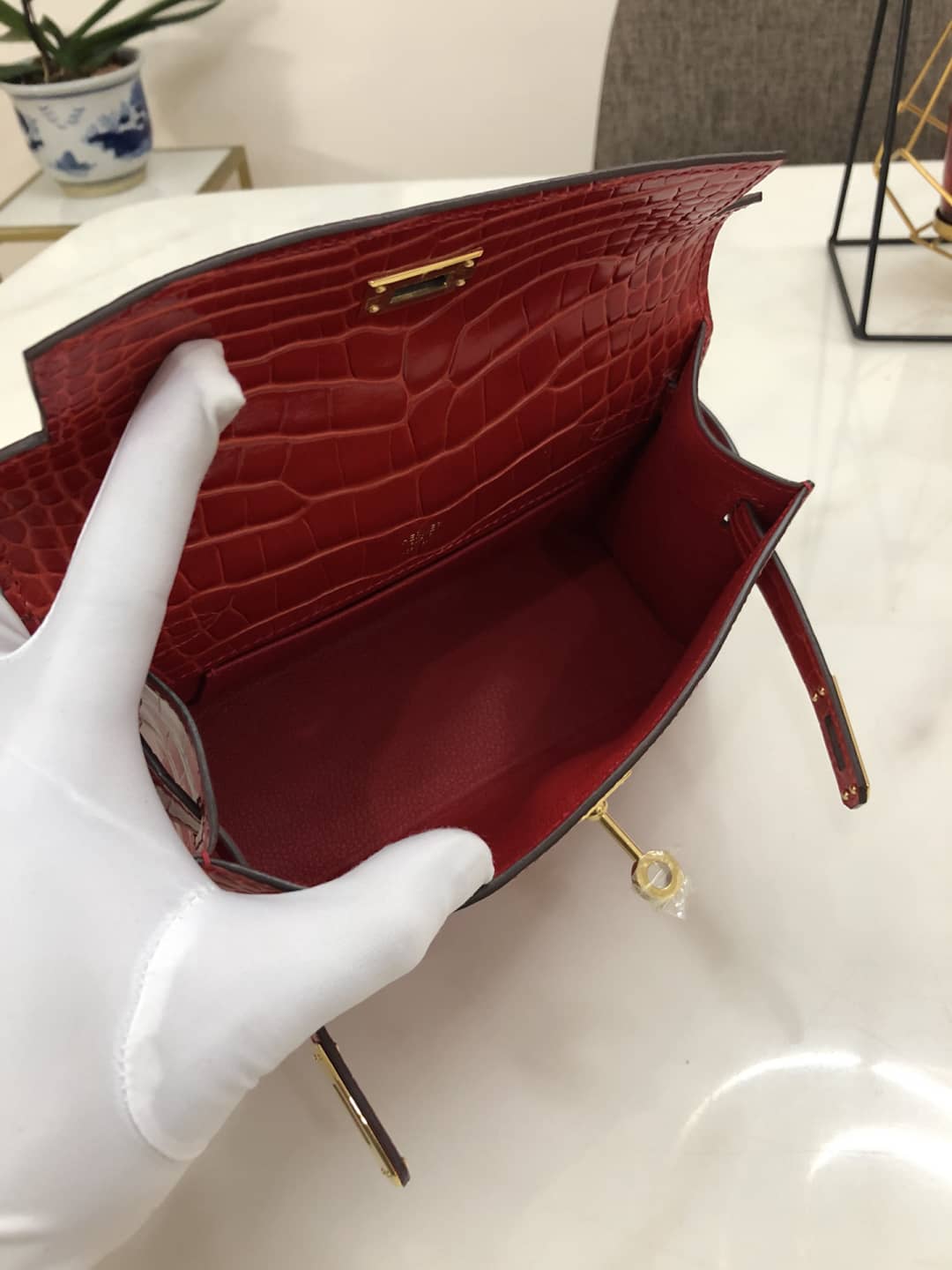 Hermes Kelly Dupe 22CM Crocodile Shiny Replica Bag