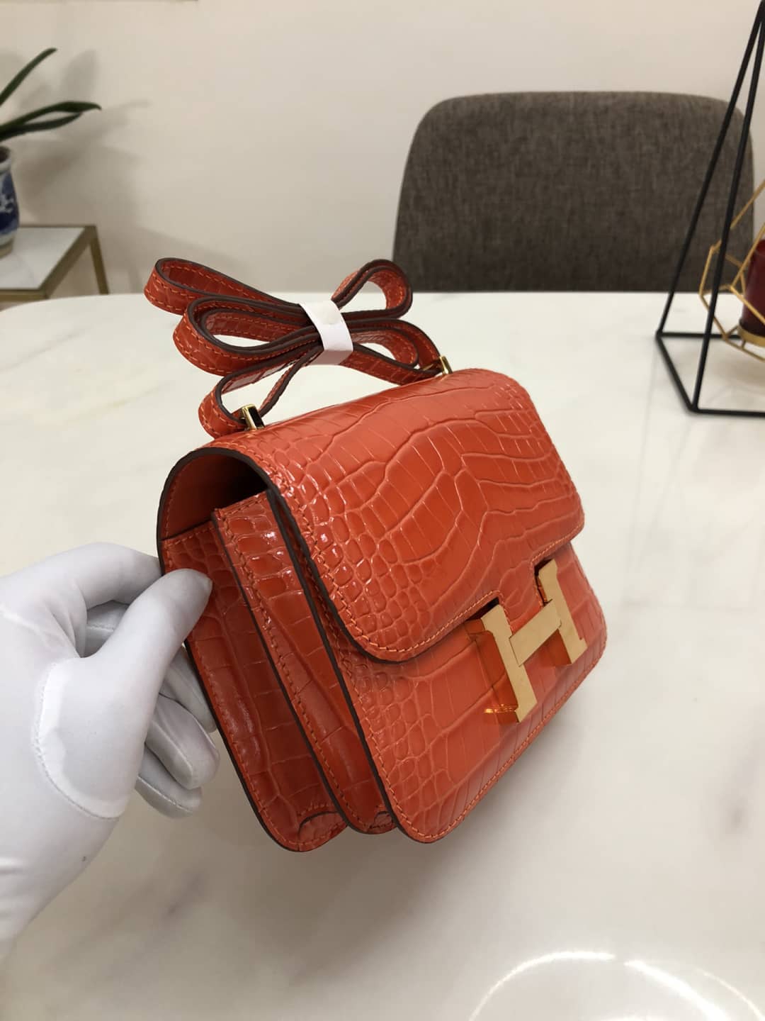 Hermes Replica Constance 18CM Crocodile Shiny Bag