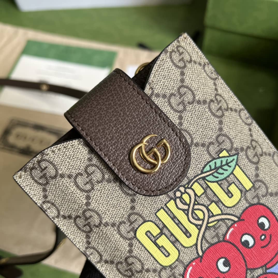 Gucci Cherry Print Phone Case Brown 700732 Replica