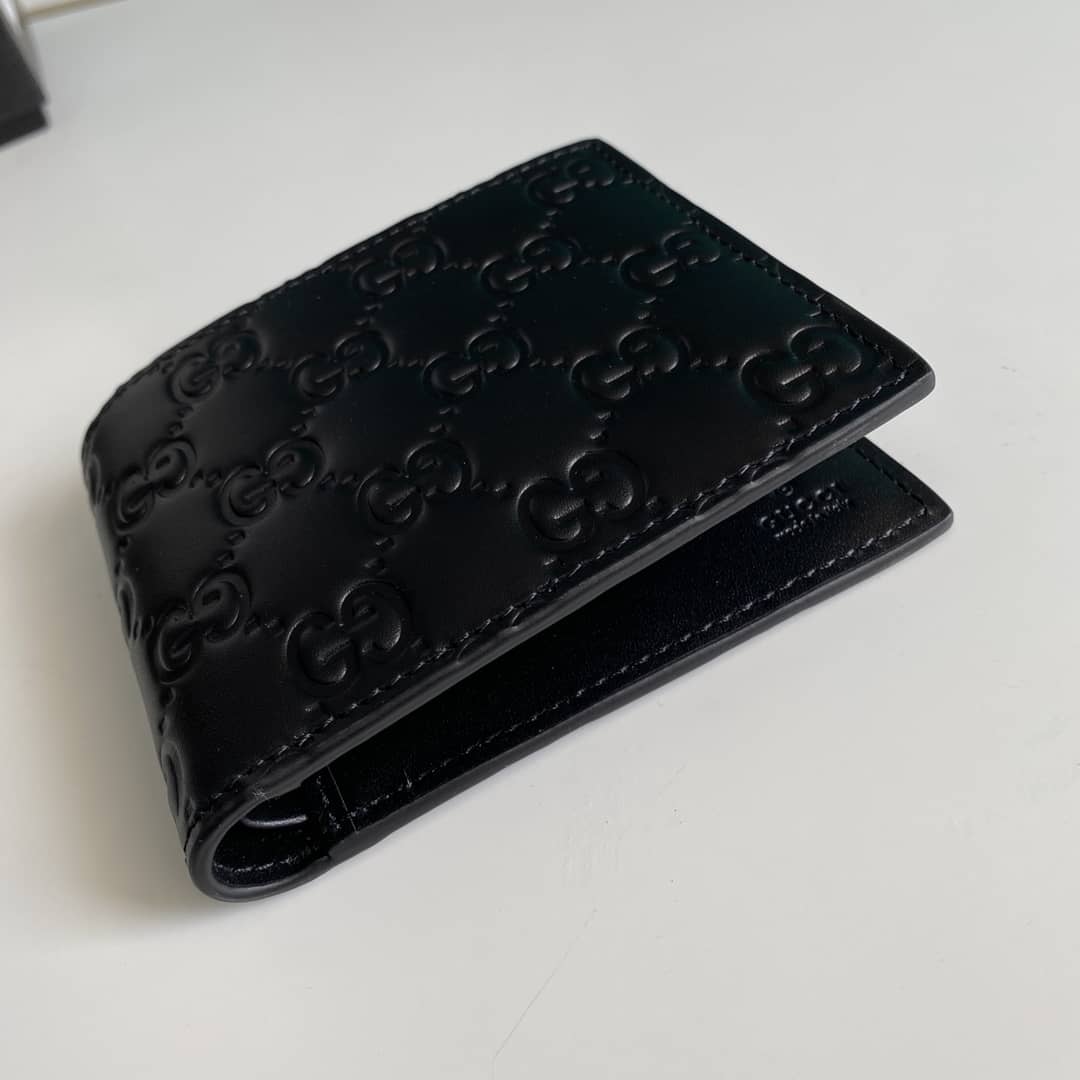 Gucci Mens Signature Leather Bi-fold Wallet Black Replica 365466