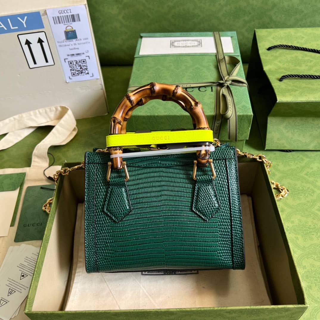 Gucci Diana Lizard Mini Bag Dark Green 675800 Replica Tote