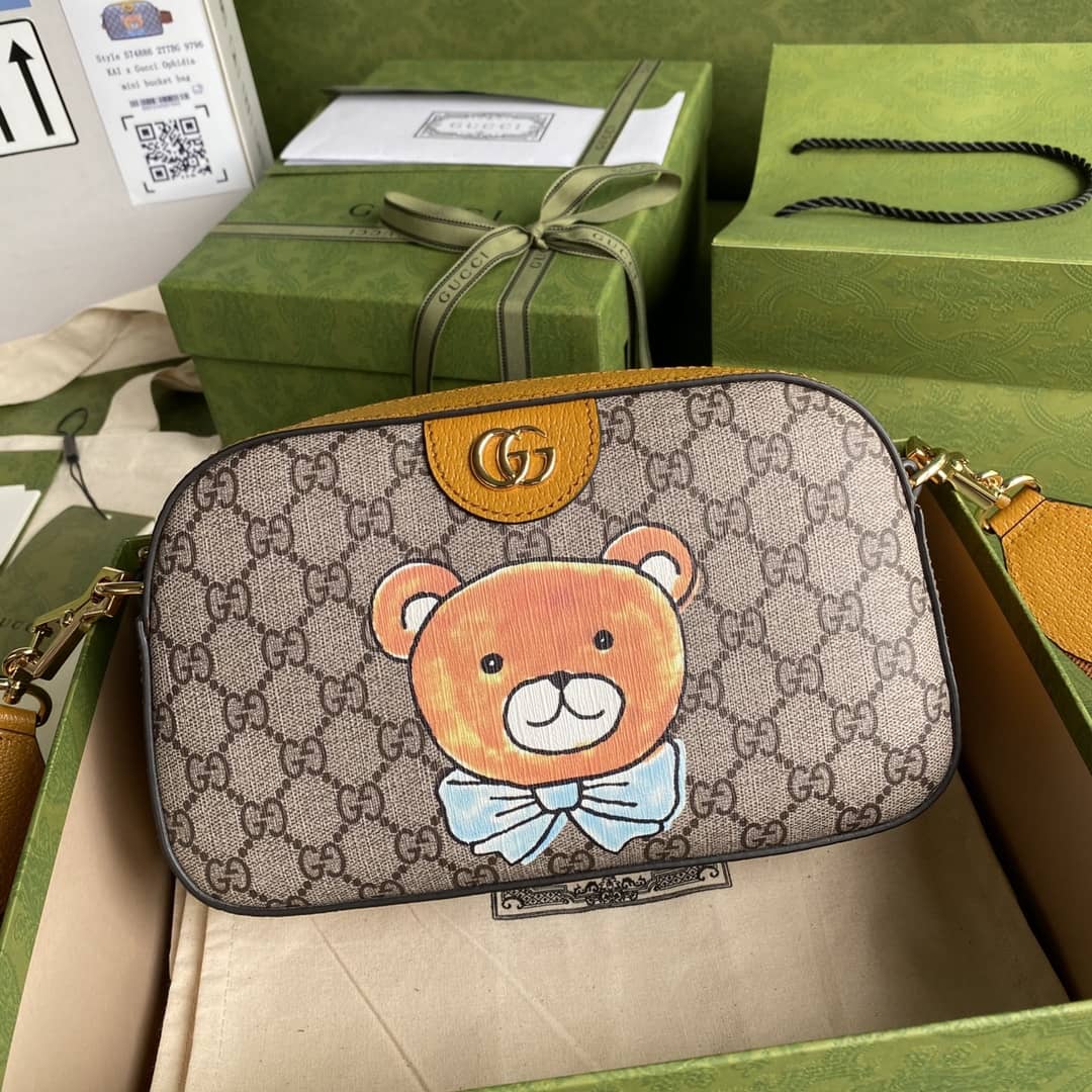 Gucci Exo-Kai Teddy Bear Supreme GG Canvas Shoulder Bag Replica 574886