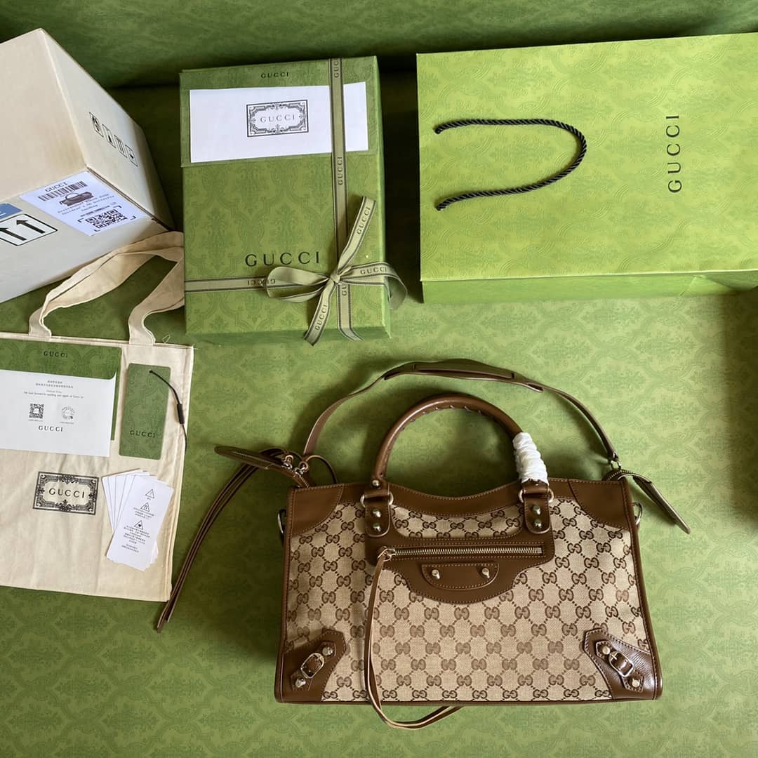 Gucci x Balenciaga GG Canvas City Bag Replica 658597