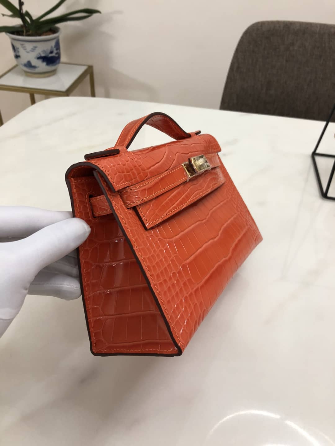 Hermes Kelly Dupe 22CM Crocodile Shiny Replica Bag