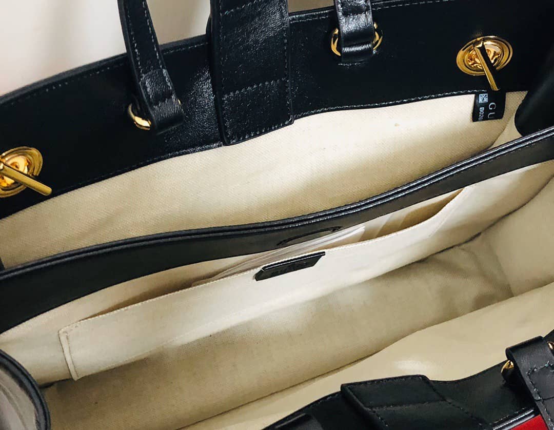 Gucci Horsebit 1955 Leather Tote Replica Black Red 621144