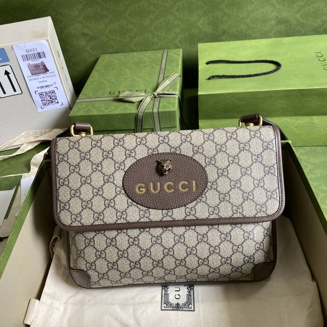Gucci Supreme GG Cat Head Leather Messenger Bag Replica 495654