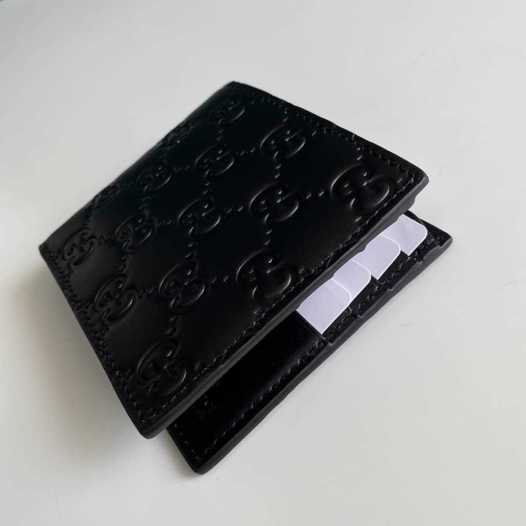 Gucci Mens Signature Leather Bi-fold Wallet Black Replica 365466