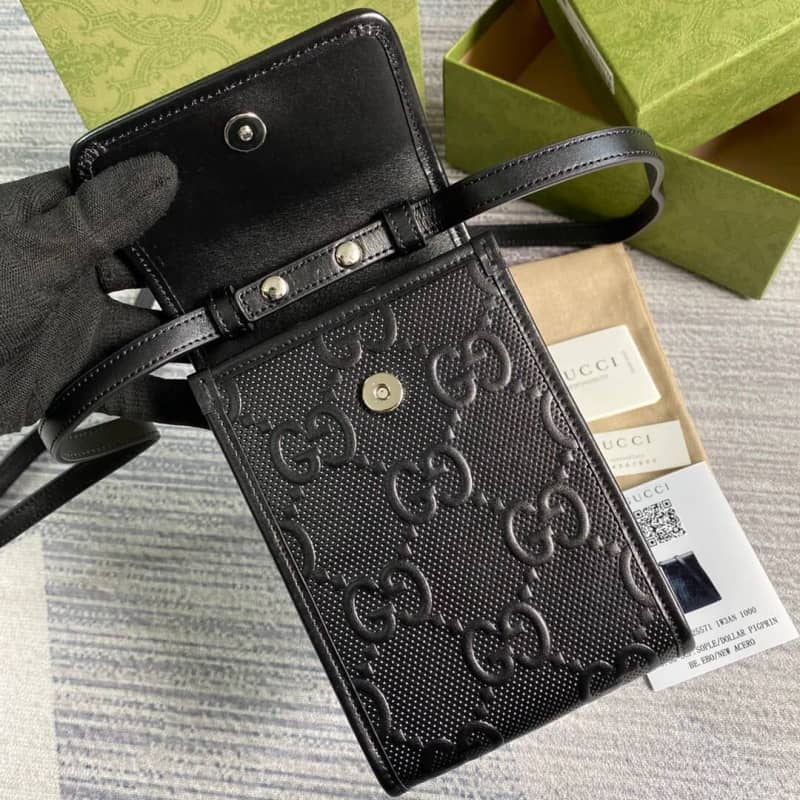 Gucci GG Embossed Leather Mini Messenger Bag Replica White 625571